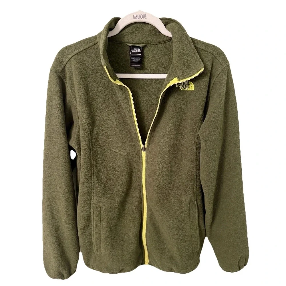 North Face Fleece Jacket Boys X-Large 18/20 Green Full Zip Pockets